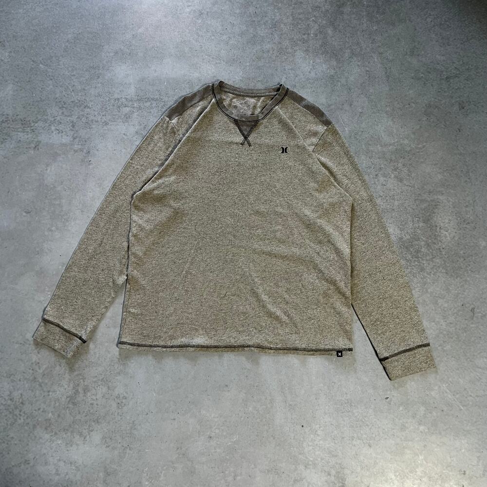 Hurley Buckle Men's Medium Thermal Shirt Long Sleeve Brown Waffle Knit Crewneck